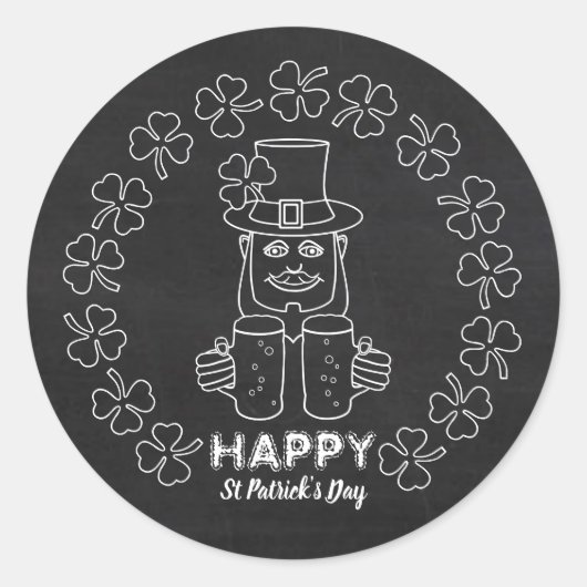 Chalkboard Leprechaun, St Patrick's Day Ronde Sticker (Voorkant)