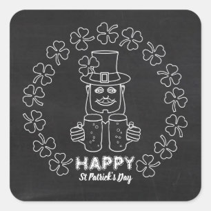 Chalkboard Leprechaun, St Patrick's Day Vierkante Sticker
