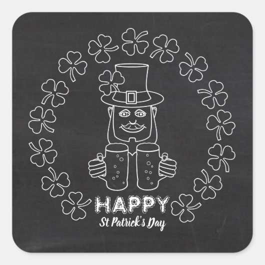 Chalkboard Leprechaun, St Patrick's Day Vierkante Sticker (Voorkant)