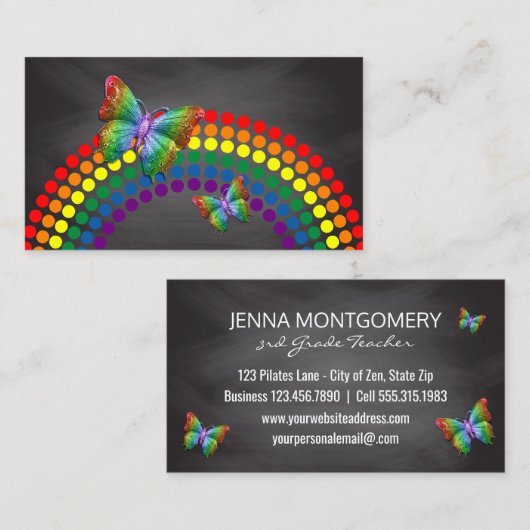 Chalkboard-leraar | Regenboogvlinders Visitekaartje (Voorkant / Achterkant)