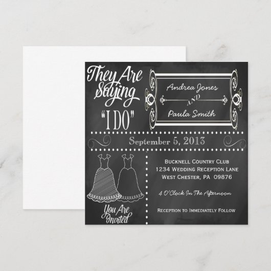 Chalkboard Lesbian Wedding Invitations Kaart (Voorkant / Achterkant)