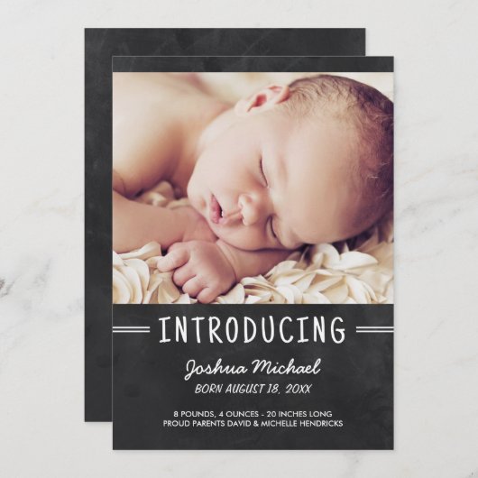 Chalkboard Lettering 1-Foto geboorteaankondiging Aankondiging (Voorkant / Achterkant)