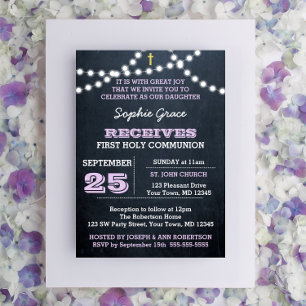 Chalkboard Licht Lila Eerste Heilige Communie Kaart