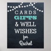 Chalkboard Lichten Blauwgroen Cadeausetteken Poster (Voorkant)