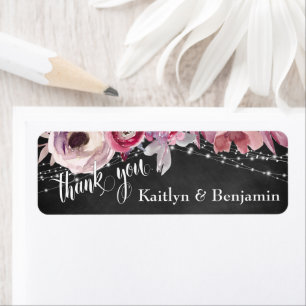 Chalkboard, Lichten Roze Bloemen Bedankt Etiket