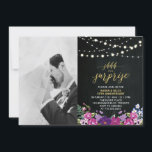 Chalkboard & Lichtfoto 50th Wedding Jubileum Kaart<br><div class="desc">Viel je speciale dag om met deze uitnodiging voor huwelijksfeesten op maat. Dit ontwerp is voorzien van een mooie typografie "shhh... het is een verrassing " en snaarlichten op een achtergrond van een bord . Vervang de steekproeffoto met uw eigen foto. Er zijn meer uitnodigingen voor trouwfeesten en partijbenodigdheden beschikbaar...</div>