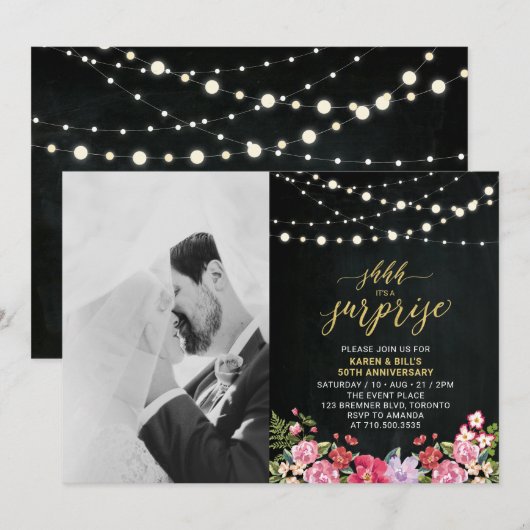Chalkboard & Lichtfoto 50th Wedding Jubileum Kaart (Voorkant / Achterkant)