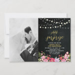 Chalkboard & Lichtfoto 50th Wedding Jubileum Kaart<br><div class="desc">Viel je speciale dag om met deze uitnodiging voor huwelijksfeesten op maat. Dit ontwerp is voorzien van een mooie typografie "shhh... het is een verrassing " en snaarlichten op een achtergrond van een bord . Vervang de steekproeffoto met uw eigen foto. Er zijn meer uitnodigingen voor trouwfeesten en partijbenodigdheden beschikbaar...</div>