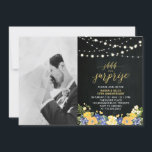 Chalkboard & Lichtfoto 50th Wedding Jubileum Kaart<br><div class="desc">Viel je speciale dag om met deze uitnodiging voor huwelijksfeesten op maat. Dit ontwerp is voorzien van een mooie typografie "shhh... het is een verrassing " en snaarlichten op een achtergrond van een bord . Vervang de steekproeffoto met uw eigen foto. Er zijn meer uitnodigingen voor trouwfeesten en partijbenodigdheden beschikbaar...</div>