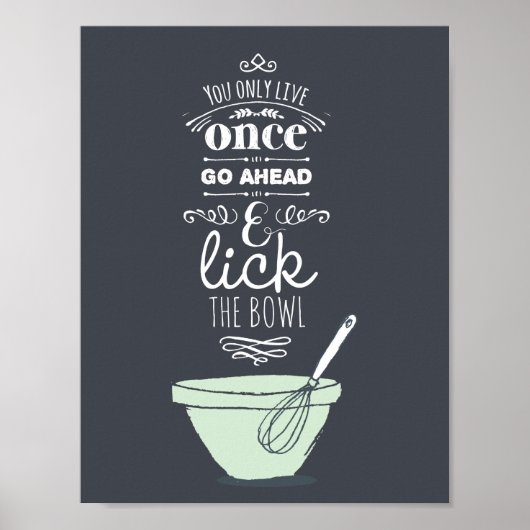 Chalkboard Lick the Bowl Quote Kitchen Art Print (Voorkant)
