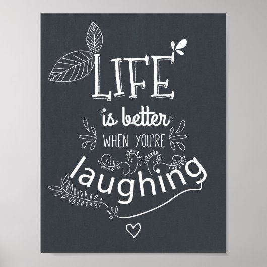 Chalkboard Life Laughing Quote Art Print (Voorkant)
