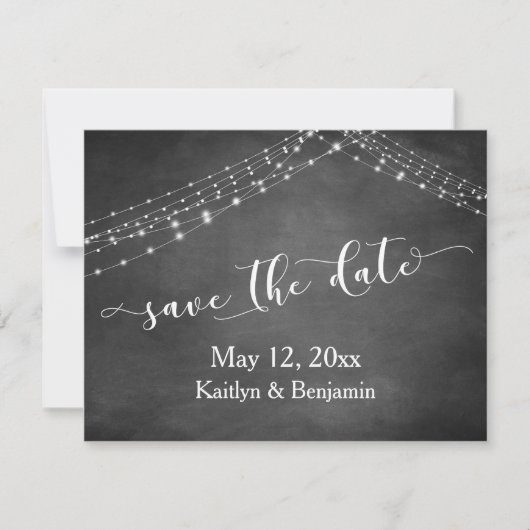Chalkboard Light Strings Kalligrafie Bewaar de dat Save The Date (Voorkant)