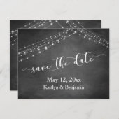 Chalkboard Light Strings Kalligrafie Bewaar de dat Save The Date (Voorkant / Achterkant)