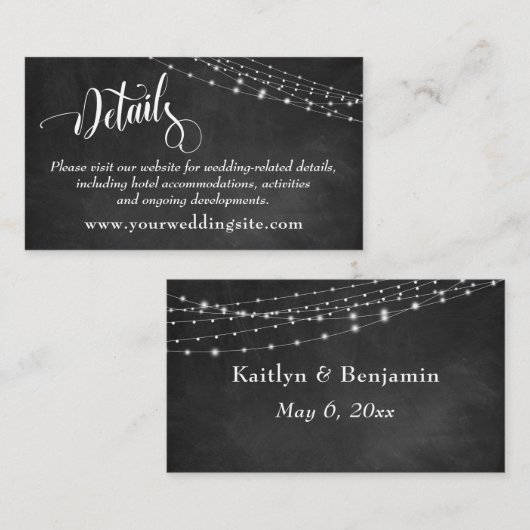Chalkboard & Light Strings Wedding Details Informatiekaartje (Voorkant / Achterkant)