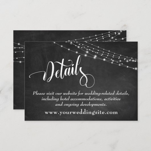 Chalkboard & Light Strings Wedding Details Informatiekaartje (Voorkant / Achterkant)