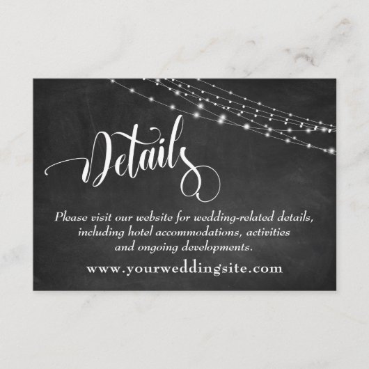 Chalkboard & Light Strings Wedding Details Informatiekaartje (Voorkant)