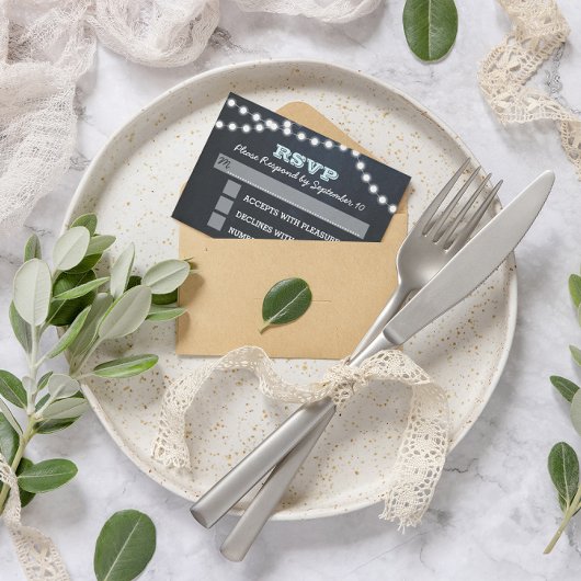 Chalkboard Lights Aqua Bat Mitzvah RSVP-kaart RSVP Kaartje