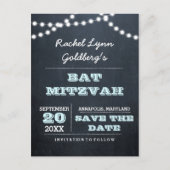 Chalkboard Lights Aqua Bat Mitzvah Save the Date Aankondigingskaart (Voorkant)