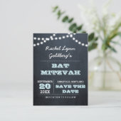 Chalkboard Lights Aqua Bat Mitzvah Save the Date Aankondigingskaart (Staand voorkant)