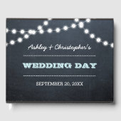 Chalkboard Lights Aqua Bruiloft Gastenboek (Voorkant)