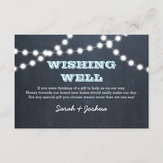 Chalkboard Lights Aqua Bruiloft Wishing Well Informatiekaartje (Voorkant)