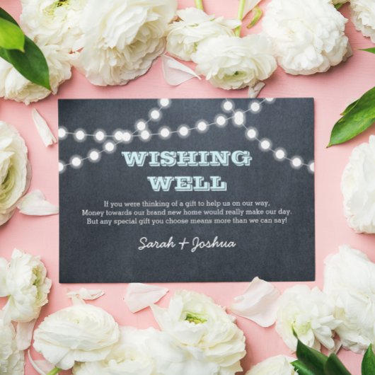 Chalkboard Lights Aqua Bruiloft Wishing Well Informatiekaartje