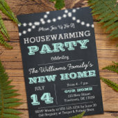 Chalkboard Lights Aqua Housewarming Uitnodigingen