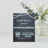 Chalkboard Lights Aqua Quinceañera Bewaar de datum Aankondigingskaart (Staand voorkant)