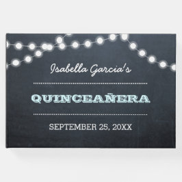 Chalkboard Lights Aqua Quinceañera Guest Book Gastenboek