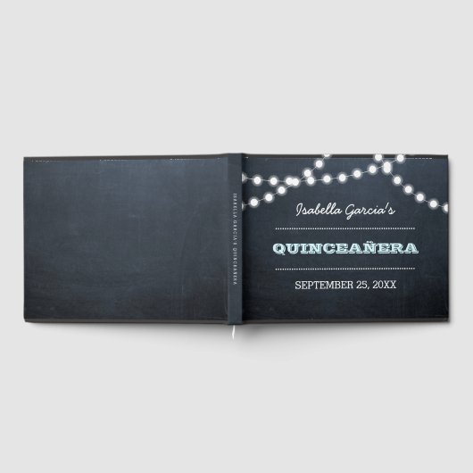 Chalkboard Lights Aqua Quinceañera Guest Book Gastenboek (Volledig)