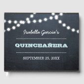 Chalkboard Lights Aqua Quinceañera Guest Book Gastenboek (Voorkant)