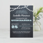 Chalkboard Lights Aqua Quinceañera Uitnodiging (Staand voorkant)