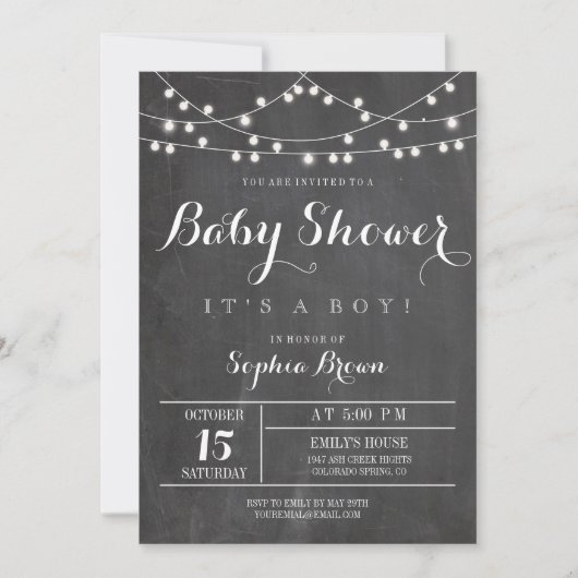 Chalkboard Lights Baby shower Uitnodiging (Voorkant)