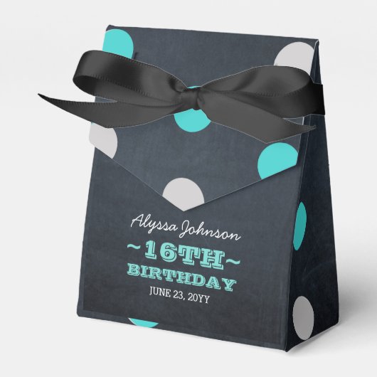 Chalkboard Lights Blauwgroen 16th Birthday Favor B Bedankdoosjes (Voorkant Zijde)