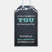 Chalkboard Lights Blauwgroen Bat Mitzvah Dank u Cadeaulabel (Voorkant)