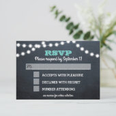 Chalkboard Lights Blauwgroen Bat Mitzvah Entree RS RSVP Kaartje (Staand voorkant)
