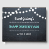Chalkboard Lights Blauwgroen Bat Mitzvah Gastenboe Gastenboek (Voorkant)