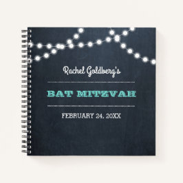 Chalkboard Lights Blauwgroen Bat Mitzvah Gastenboe Notitieboek