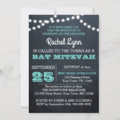 Chalkboard Lights Blauwgroen Bat Mitzvah Invitatio Kaart (Voorkant)