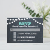 Chalkboard Lights Blauwgroen Bat Mitzvah RSVP-kaar RSVP Kaartje (Staand voorkant)