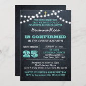 Chalkboard Lights Blauwgroen Bevestigingsuitnodigi Kaart (Voorkant / Achterkant)