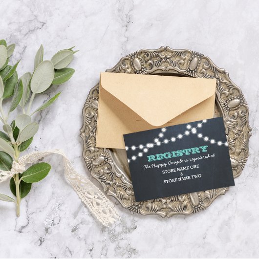 Chalkboard Lights Blauwgroen Bruids Bruiloft Regis Informatiekaartje