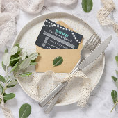 Chalkboard Lights Blauwgroen bruiloft RSVP Kaart