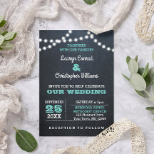 Chalkboard Lights Blauwgroen bruiloft uitnodiging