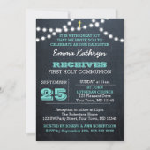 Chalkboard Lights Blauwgroen Eerste Communie Uitno Kaart (Voorkant)