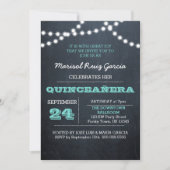 Chalkboard Lights Blauwgroen Quinceañera Uitnodigi Kaart (Voorkant)