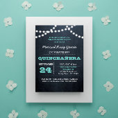 Chalkboard Lights Blauwgroen Quinceañera Uitnodigi Kaart
