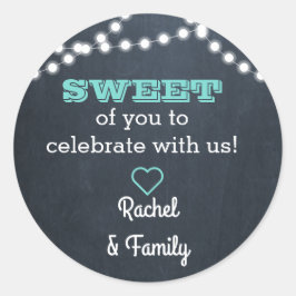 Chalkboard Lights Blauwgroen Sweet Treat Bag Stick Ronde Sticker