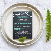 Chalkboard Lights Blauwgroen Zilveren Border Bat M Kaart