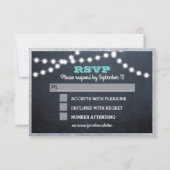 Chalkboard Lights Blauwgroen Zilveren Border Entre RSVP Kaartje (Voorkant)